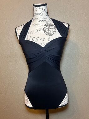 Miraclesuit black slimming halter one piece swimsuit size 8